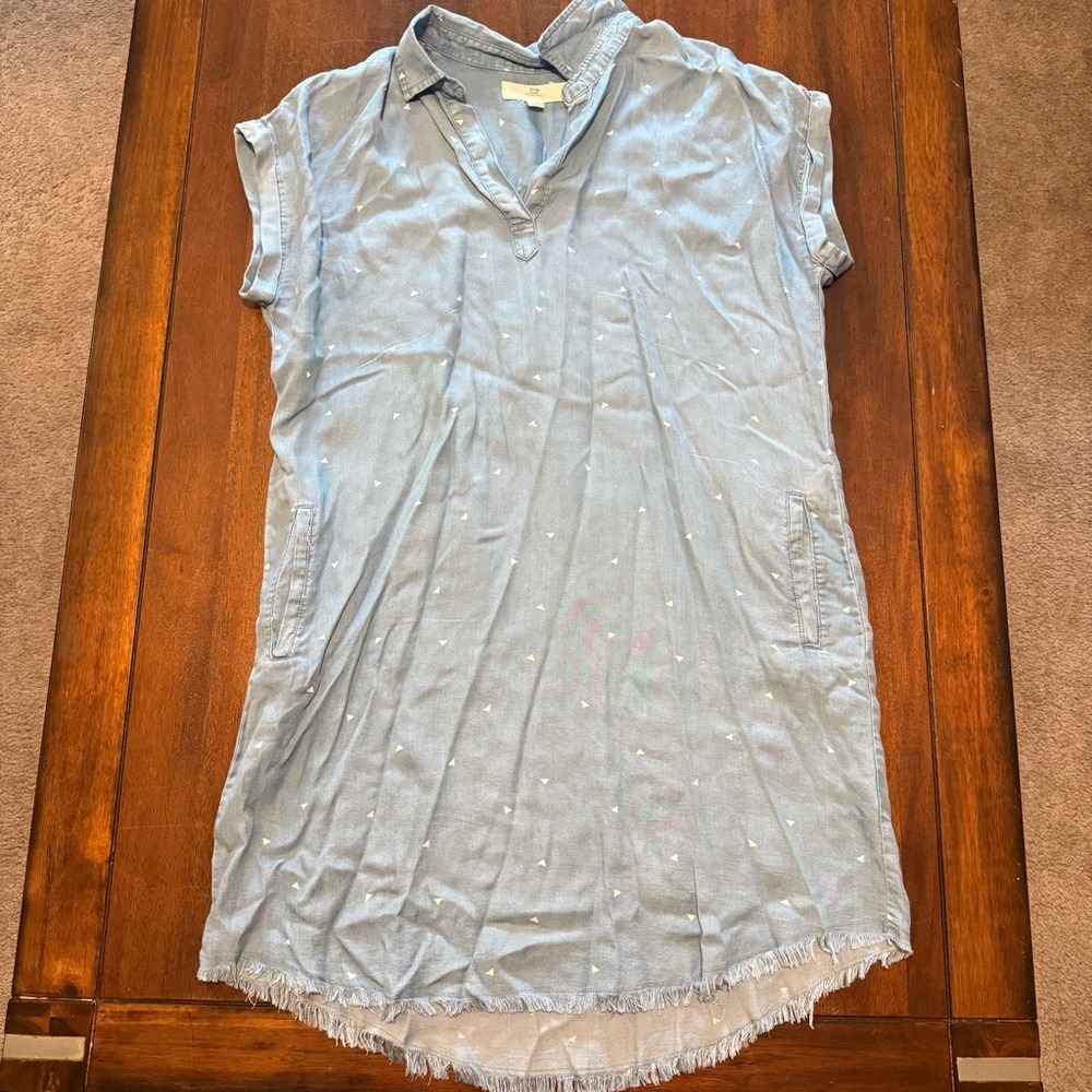 Thread & Supply Blue Tencel Chambray Confetti Print Shift Dress Medium D1135TCTJ